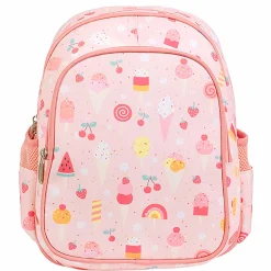 A Little Lovely Company Backpack, Insulated Front Pocket - Pink with Ice Cream Cones