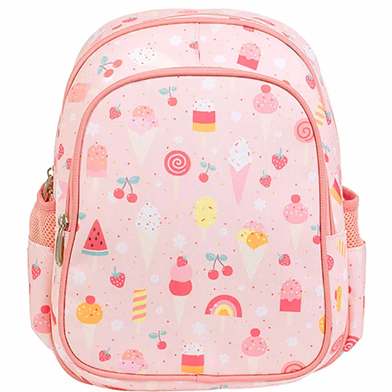 A Little Lovely Company Backpack, Insulated Front Pocket - Pink with Ice Cream Cones