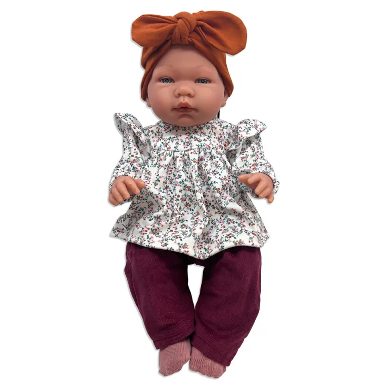 Así dukketøj til Leonora babydukke, str. 46 cm, Kort tunika med flæser - Blomsterprint