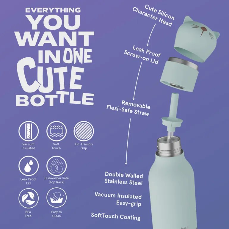 Asobu Bestie Animal Thermal Water Bottle, 460 ml - Cat