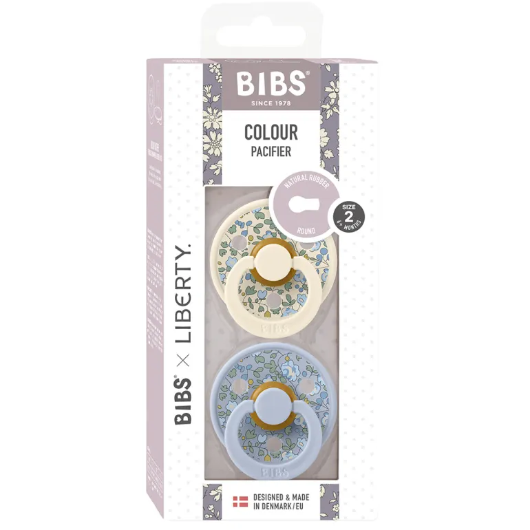 Bibs Liberty, 2-Pack Color, Natural Rubber Pacifiers, Size 2 - Eloise - Dusty Blue Mix