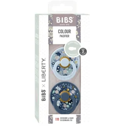 Bibs Liberty, 2-Pack Colour Chamomile Lawne, Natural Rubber Pacifiers, Size 2 - Baby Blue Mix