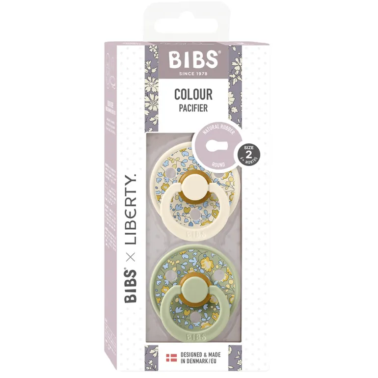 Bibs Liberty, 2-Pack Colour, Natural Rubber Pacifiers, Size 2 - Eloise - Sage Mix