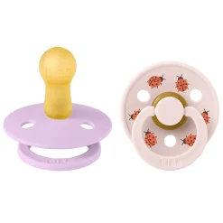 Bibs Natural Rubber Pacifier, 2-Pack, Size 2 - Studio Colour, Ladybug - Violet Sky Mix