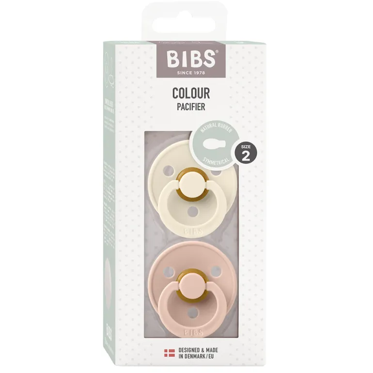 Bibs 2-Pack, Natural Rubber Pacifiers, Size 2 - Ivory/Blush
