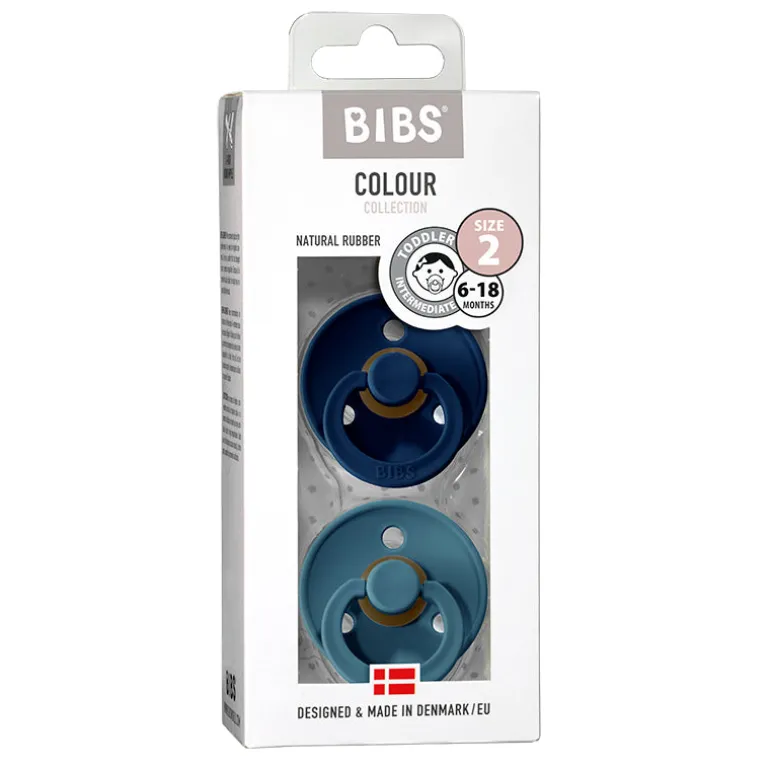 Bibs 2-Pack, Natural Rubber Pacifiers, Size 2 - Deep Space/Petrol