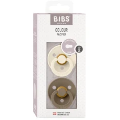 Bibs 2-Pack, Natural Rubber Soothers, Size 2 – Ivory/Dark Oak
