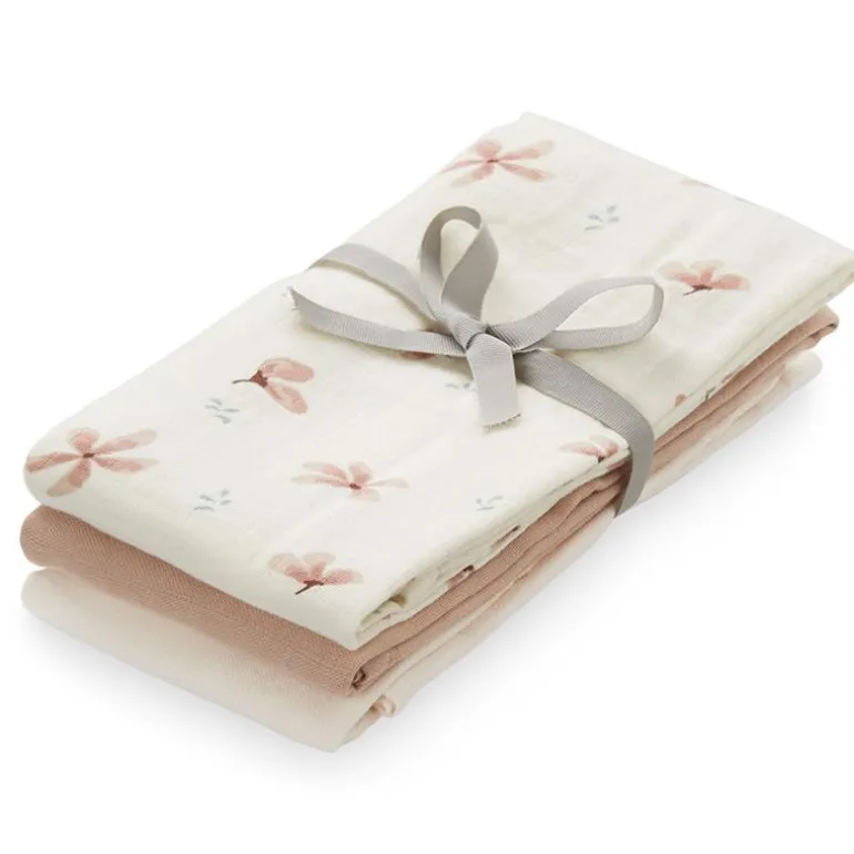 Cam Cam Organic Muslin Cloths, 3-Pack – Mix Windflower Creme/Dusty Rose/Powder