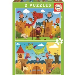 Educa Puzzle Set, 2 Puzzles – Dragons & Knights, 48 Pieces