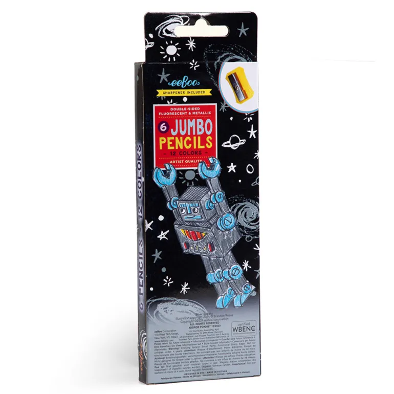 eeBoo 6 Jumbo Double-Ended Colored Pencils, Robot