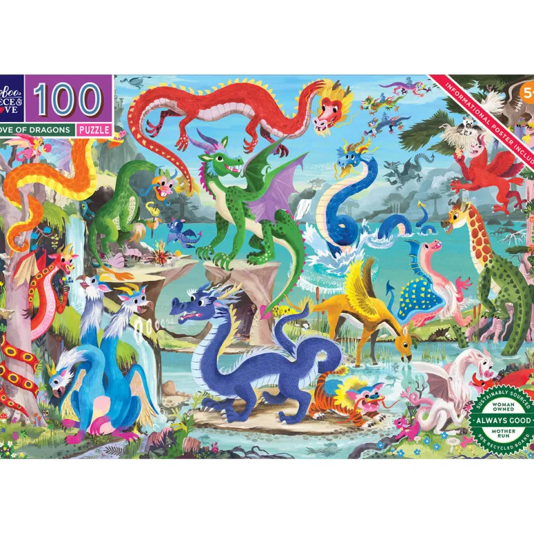 eeBoo Puzzle 100 Pieces, Dragon's World
