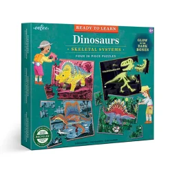 Eeboo 4 Puzzle Set, Dinosaurs, Glow-in-the-Dark – 36 Pieces Each