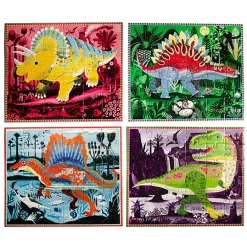 Eeboo 4 Puzzle Set, Dinosaurs, Glow-in-the-Dark – 36 Pieces Each
