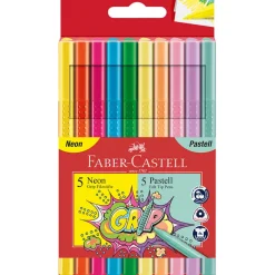 Faber-Castell Grip Markers, Neon and Pastel - Set of 10 Pieces