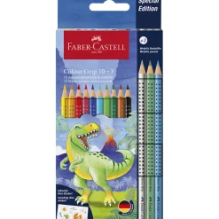 Faber-Castell 10+3 Grip Watercolor Pencils + Stickers, Dinosaur