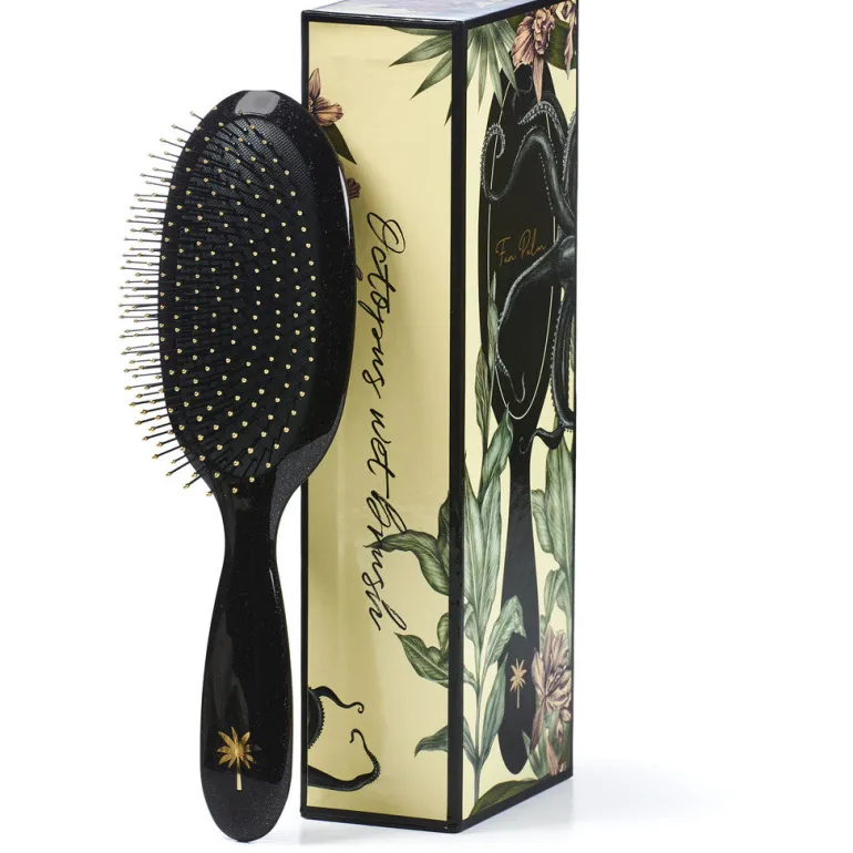 Fan Palm Hairbrush, Medium, Octopus Wet Brush - Black with Glitter
