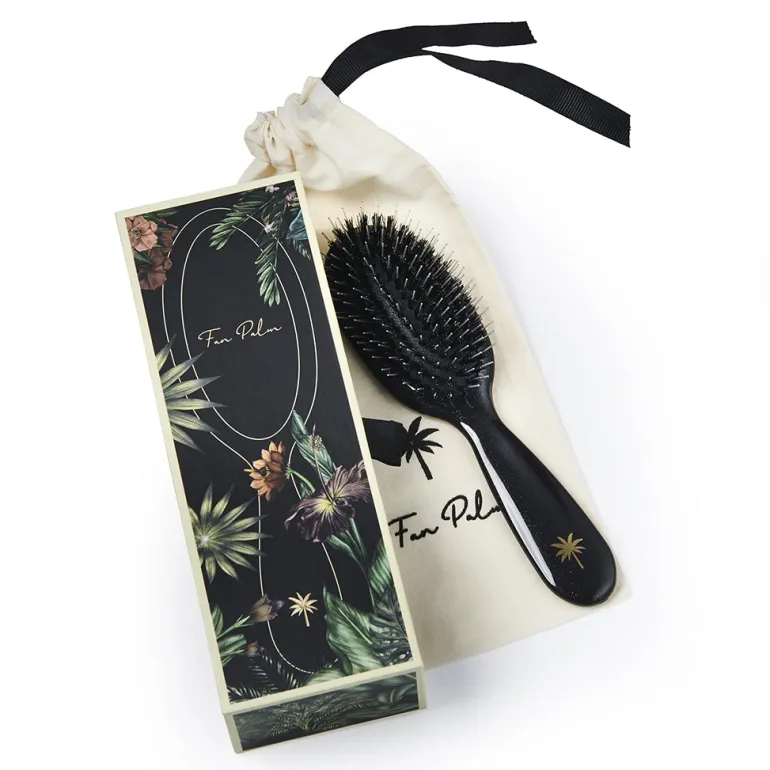 Fan Palm Hairbrush, Stardust, Small - Black Glitter
