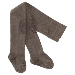GoBabyGo Crawling Tights with Rubber Grips, Brown Melange - Wool