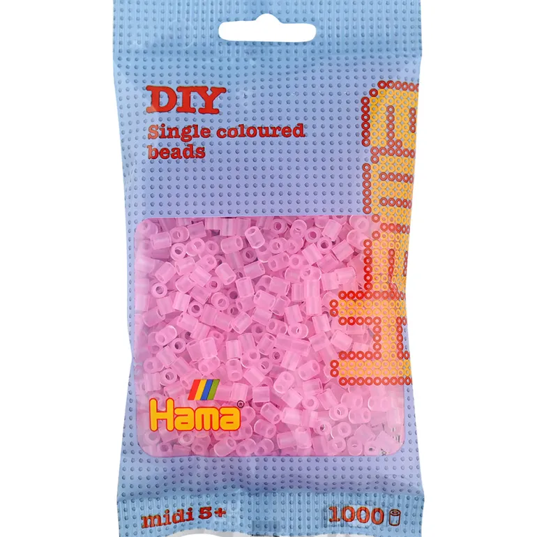 Hama Midi Beads in Bag, Transparent Pink - 1000 pcs