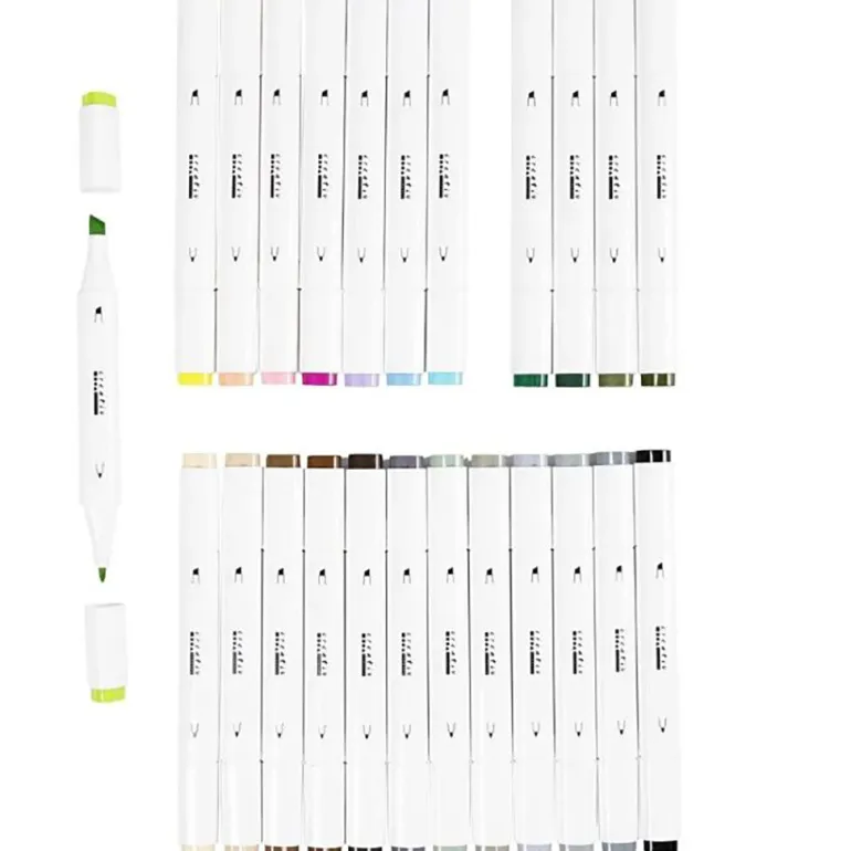 Illustration Markers, Dual Tip, 1mm + 8mm Line, Set of 24 - Pastel and Standard Colors