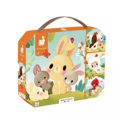 Janod Puzzle, 4-in-1 with Progressive Difficulty, 6, 9, 12, and 16 Pieces - Farmyard