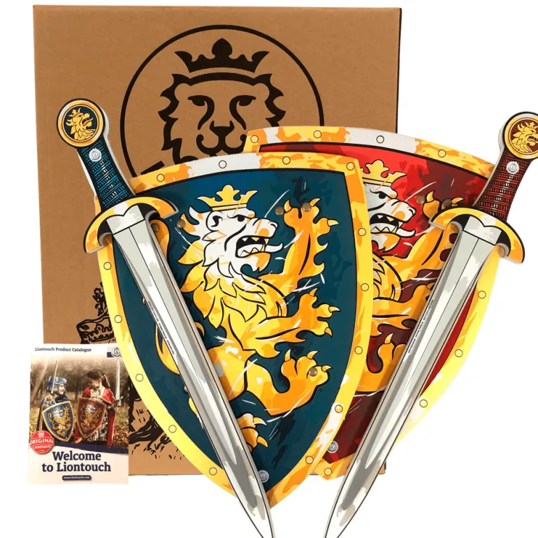 Liontouch Knight Set for Two, Blue and Red Shield and Sword, Lion