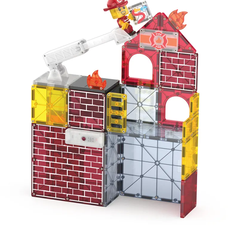 Magna-Tiles Magnetic Building Set, Fire Station with Lights and Sounds - 50 Pieces
