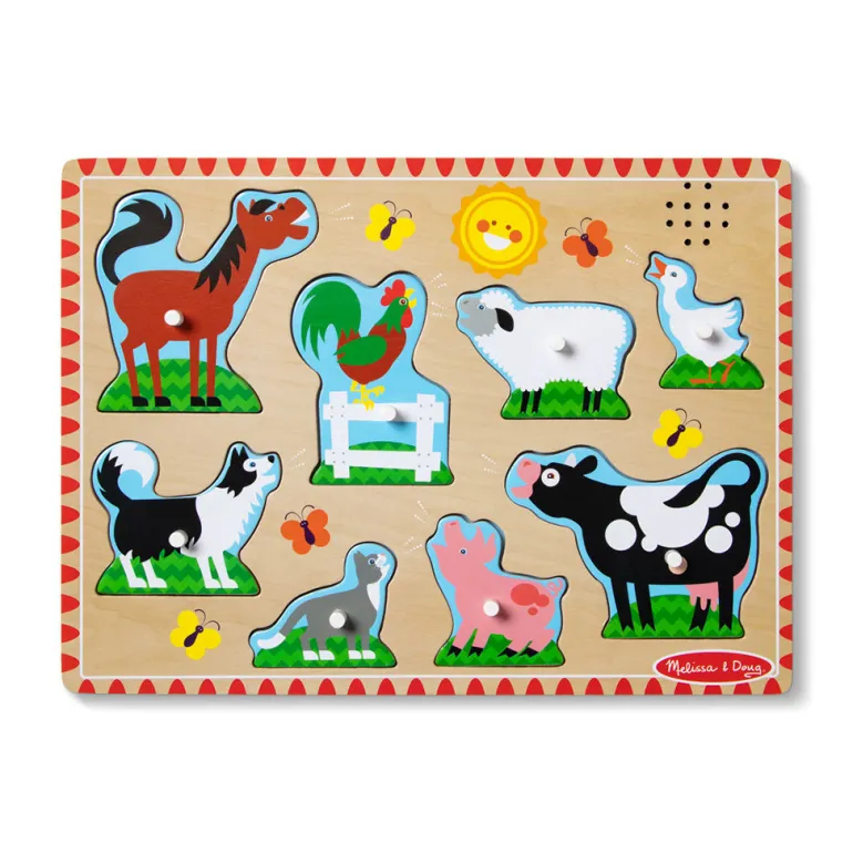 Melissa & Doug Sound Knob Puzzle, Farm - 8 Pieces