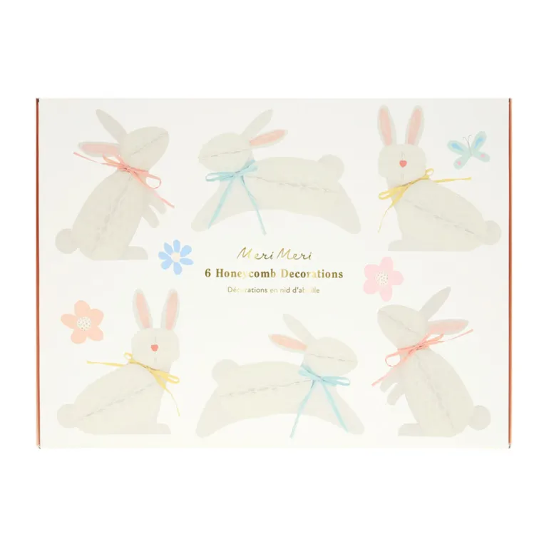 Meri Meri Easter, Honeycomb Decorations – Pom Pom Bunnies – 6 Pack