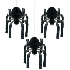 Meri Meri Halloween Decorations, Set of 3 Giga Honeycomb Hanging Spiders