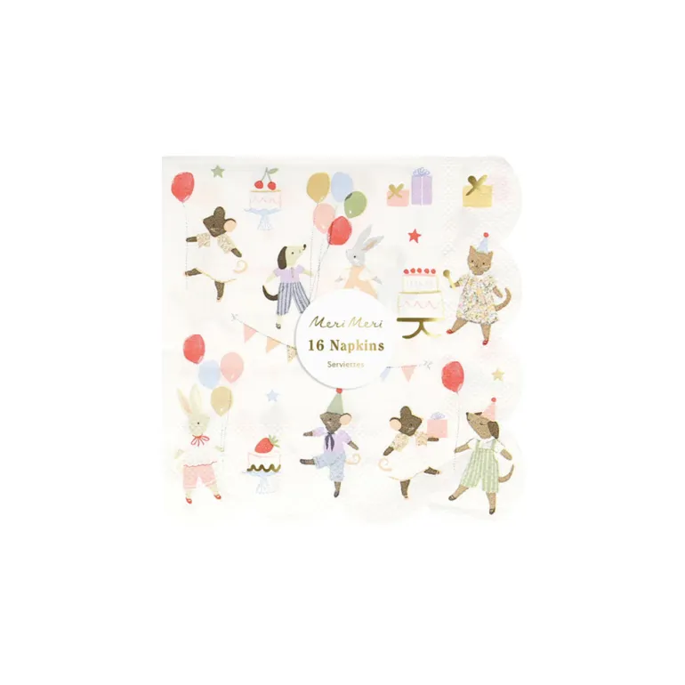 Meri Meri napkins, size S, Animal friends – 16-pack