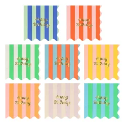 Meri Meri Napkins Size S, Striped Happy Birthday - Pack of 16