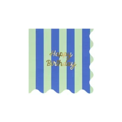 Meri Meri Napkins Size S, Striped Happy Birthday - Pack of 16