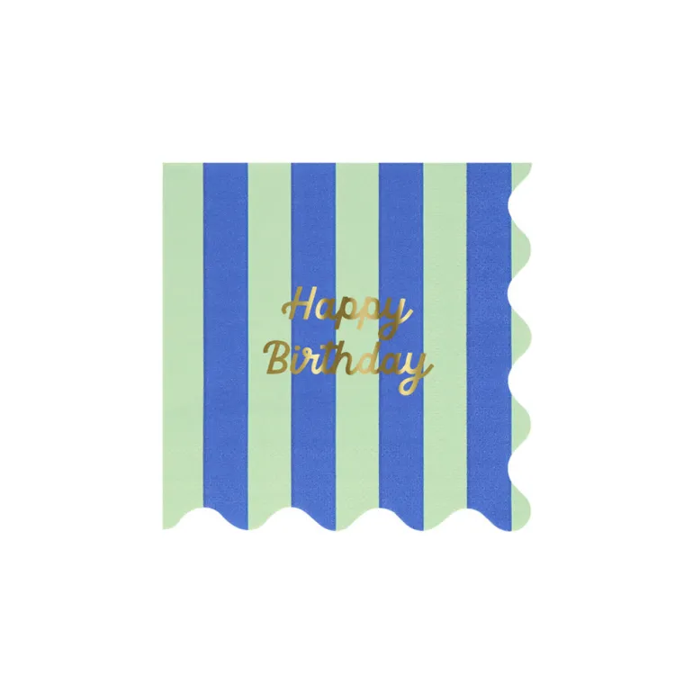 Meri Meri Napkins Size S, Striped Happy Birthday - Pack of 16