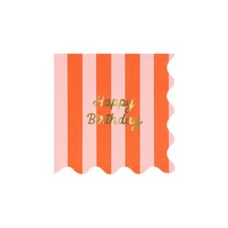 Meri Meri Napkins Size S, Striped Happy Birthday - Pack of 16