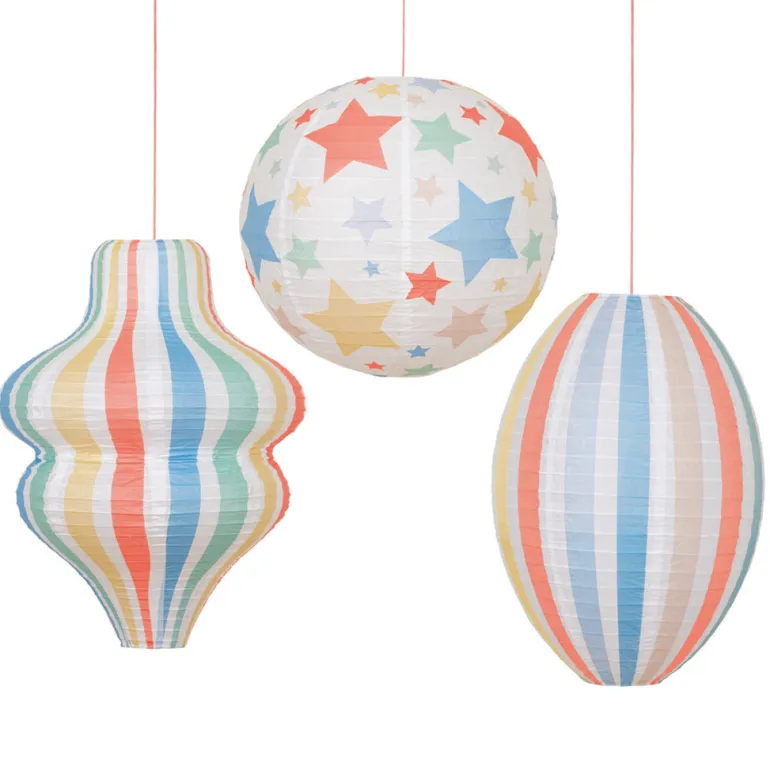 Meri Meri Paper Lanterns in Rice Paper, Stars and Stripes, Set of 3 - NO LIGHT SOURCE INCLUDED