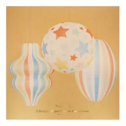 Meri Meri Paper Lanterns in Rice Paper, Stars and Stripes, Set of 3 - NO LIGHT SOURCE INCLUDED
