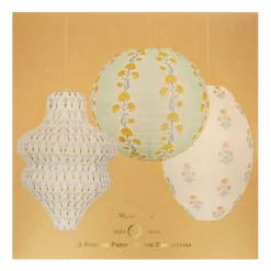 Meri Meri Paper Lanterns in Rice Paper by Molly Mahon, Set of 3 - WITHOUT LIGHT SOURCE