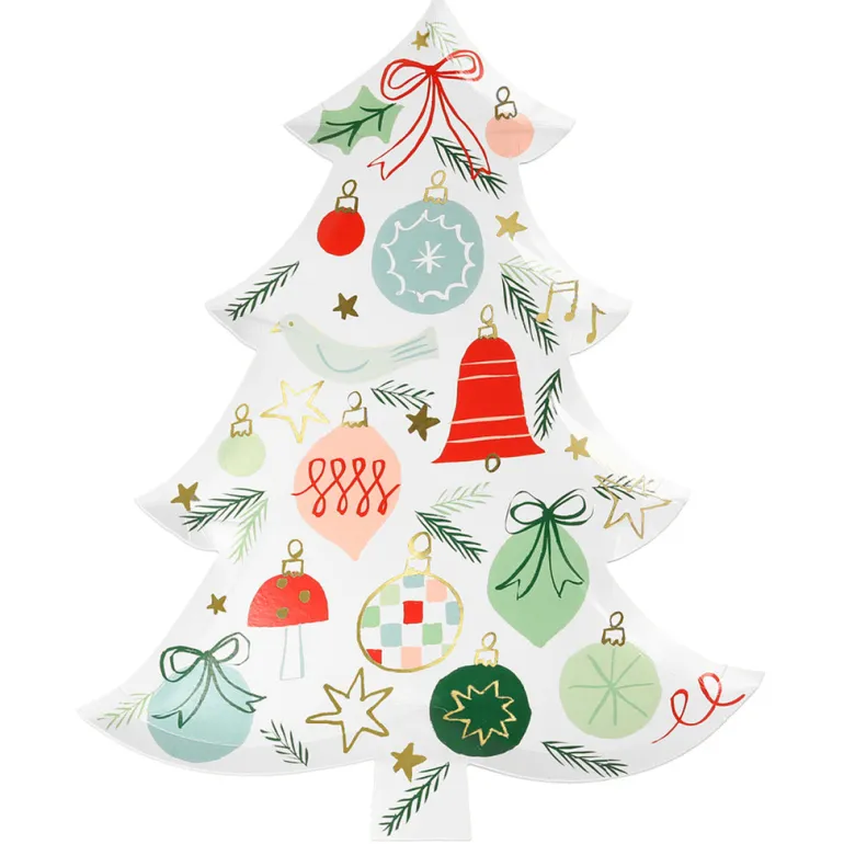 Meri Meri Paper Plates, Christmas - Christmas Tree Design - Pack of 8