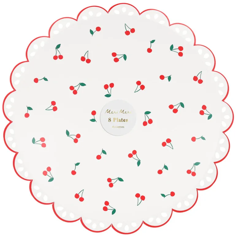 Meri Meri Paper Plates, Size L, Cherry - Pack of 8
