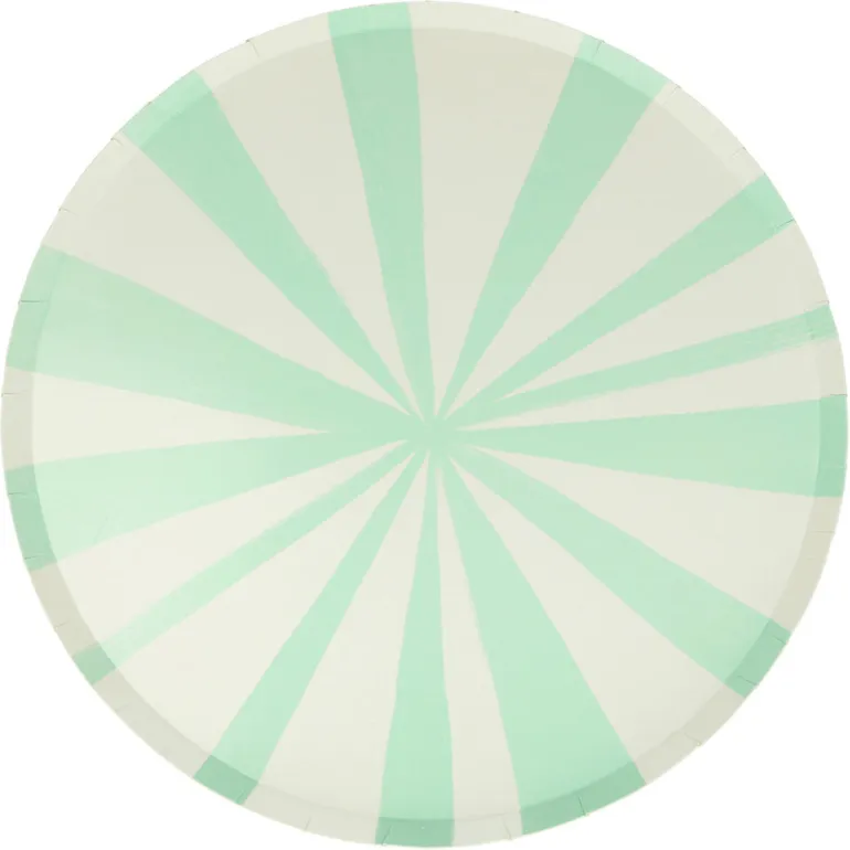 Meri Meri Paper Plates Size L, Mint Stripe - Set of 8