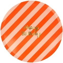 Meri Meri Paper Plates, Size L, Striped Happy Birthday - Set of 8