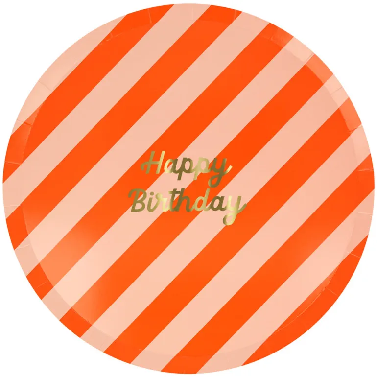 Meri Meri Paper Plates, Size L, Striped Happy Birthday - Set of 8