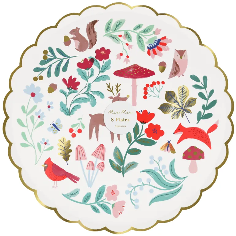 Meri Meri Paper Plates Size L, Winter Woodland - Set of 8