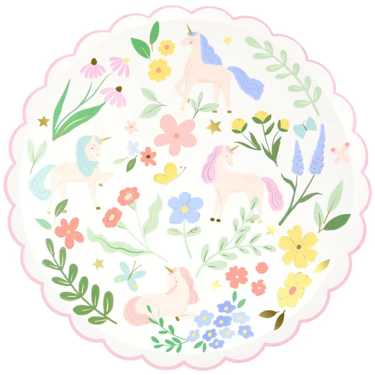 Meri Meri Paper Plates, Size S, Meadow Unicorns - 8 pcs
