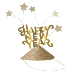 Meri Meri Party Hats with Gold Glitter, Happy New Year - Set of 6.