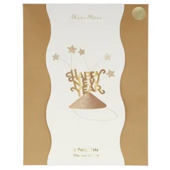 Meri Meri Party Hats with Gold Glitter, Happy New Year - Set of 6.