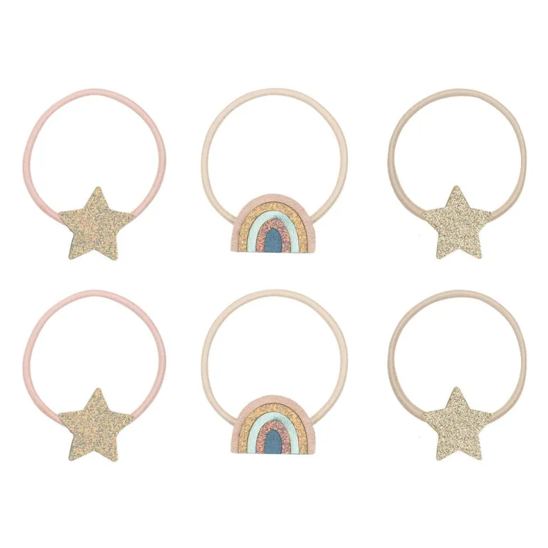 Mimi & Lula Hair Accessories, 6 Hair Ties - Rainbow & Star Celeste