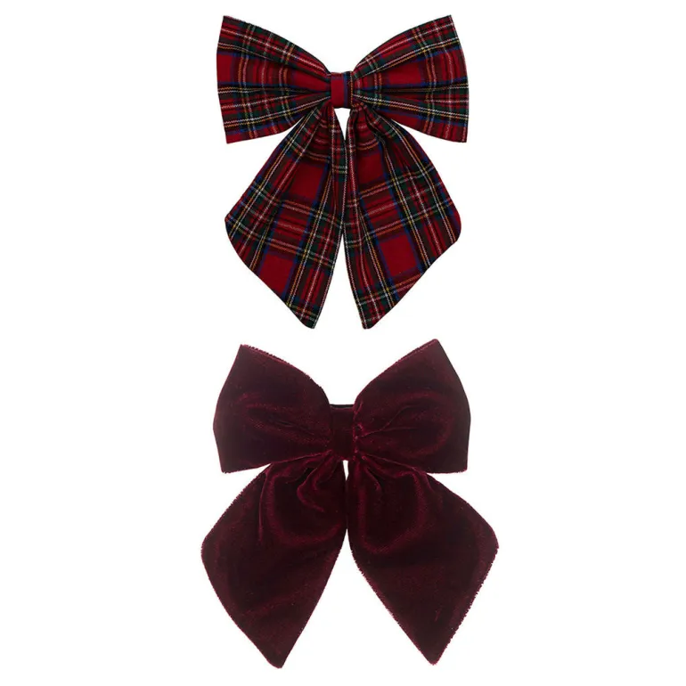 Mimi & Lula Hair Accessories, 2 Hair Bows - Red Tartan Agnes Pony Pals