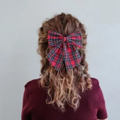 Mimi & Lula Hair Accessories, 2 Hair Bows - Red Tartan Agnes Pony Pals